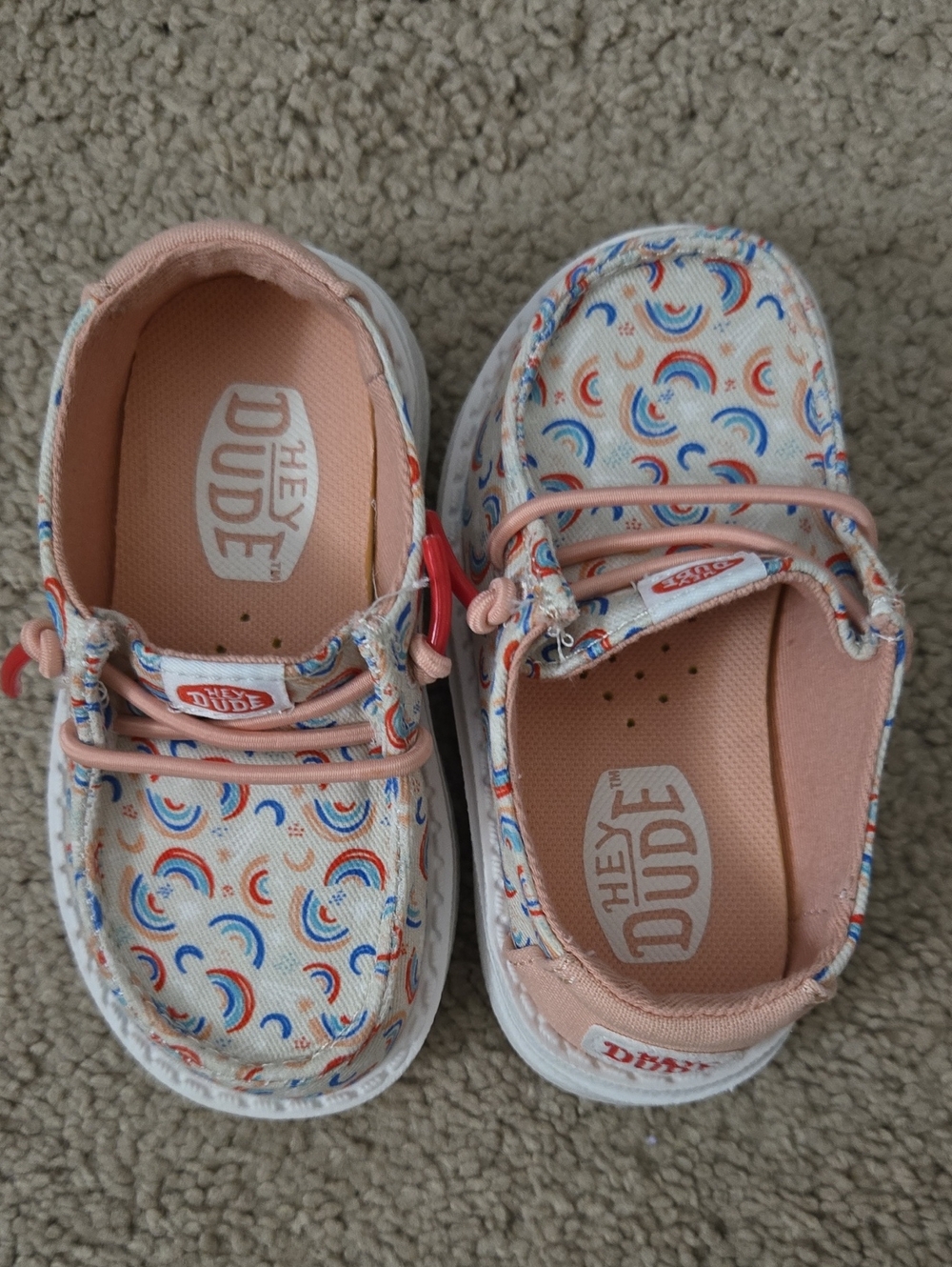 Hey Dude Kids Cream Canvas Slip-On Sneakers with Rainbows